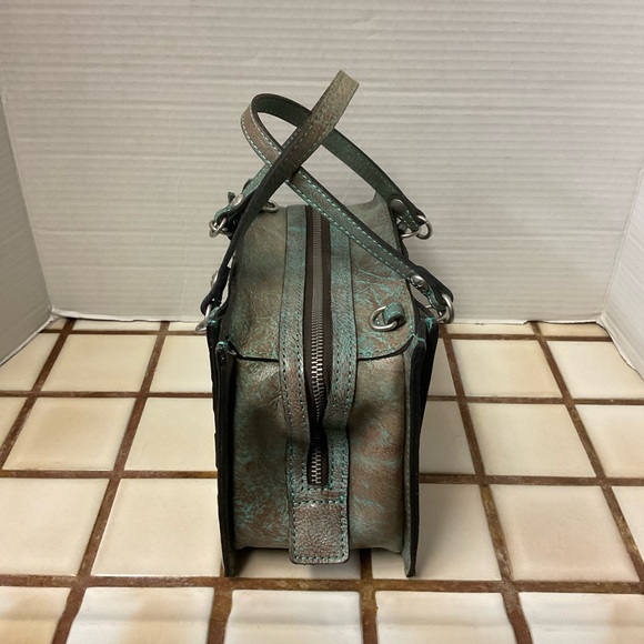 Patricia Nash Bag Satchel Crossbody Detachable Strap Turquoise Embossed Purse - Picture 3 of 13